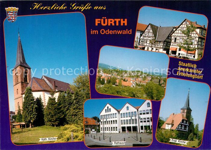 Fuerth Odenwald Kirche Markt Fachwerkhaeuser Rathaus Stadtpanorama