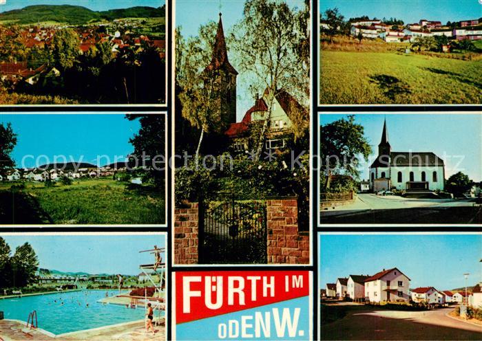 Fuerth Odenwald Stadtpanorama Freibad Kirche Siedlung