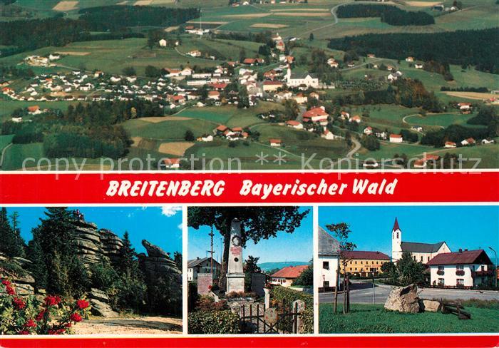 Breitenberg Niederbayern Felsen Grabstaette Ortsmotiv mit Kirche Fliegeraufnahme