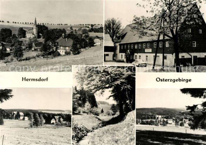 Hermsdorf Erzgebirge Ortsansicht mit Kirche Erholungsheim Landschaftspanorama