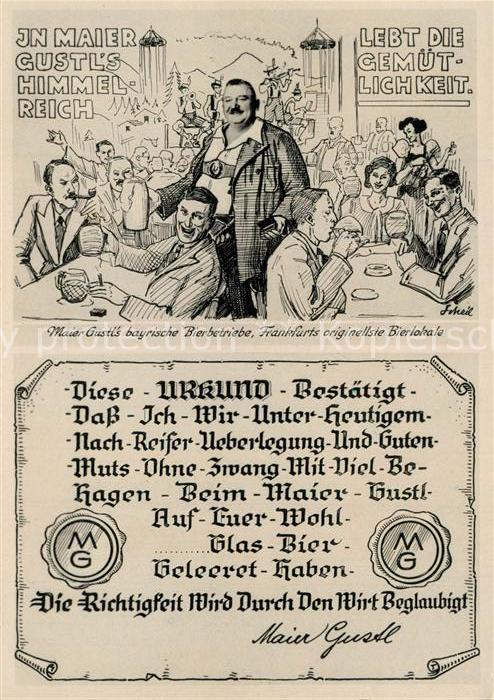 Frankfurt Main Frankfurts originellste Bierlokale Maier Gustl Urkunde Kuenstlerk