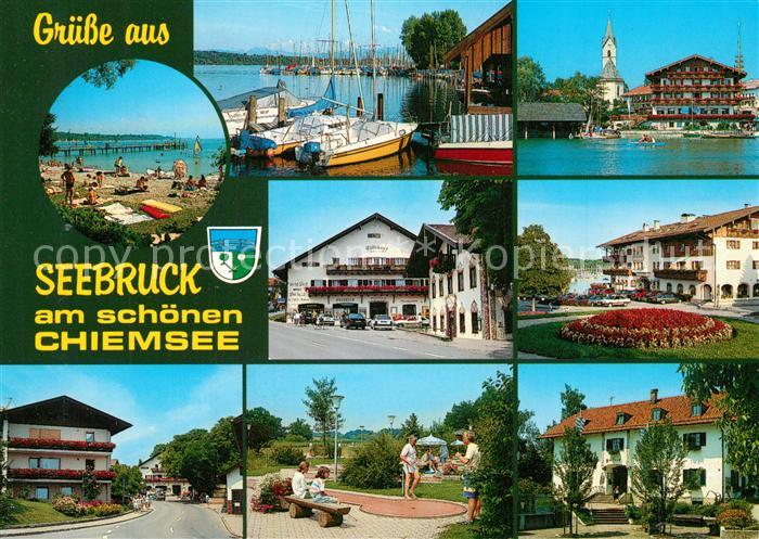 Seebruck Chiemsee Badestrand Yachthafen Hotel Restaurant Minigolf