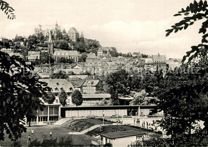 Marburg Lahn Stadtbild mit Freibad Altstadt Schloss