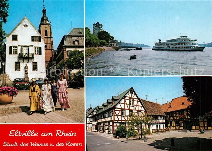 Eltville Rhein Trachten Fachwerkhaeuser Fahrgastschiff