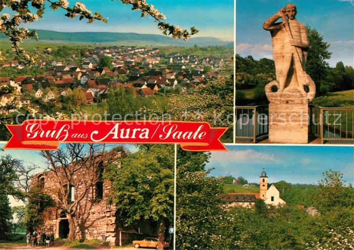 Aura Saale Panorama Baumbluete Denkmal Statue Kirche Ruine