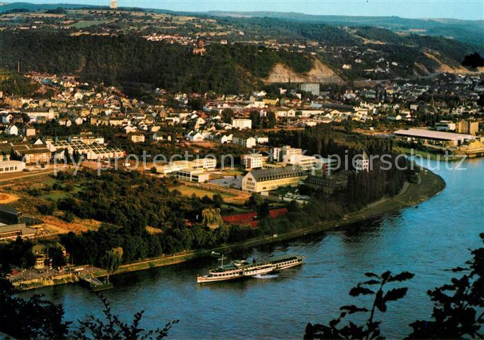Lahnstein Panorama Lahnmuendung mit Burg Lahneck