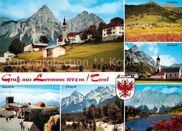 Lermoos Tirol Ortsansicht mit Kirche Landschaftspanorama Alpen Zugspitze Fernpas