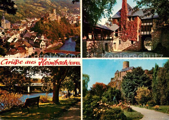 Heimbach Eifel Stadtbild mit Burg Uferpartie an der Rur