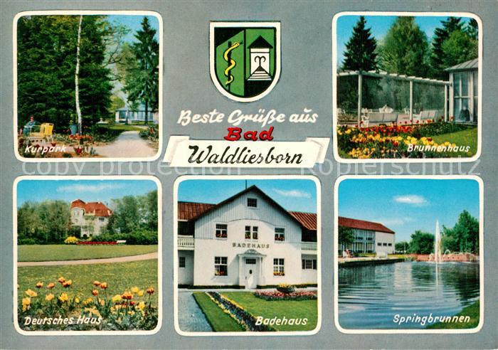 Waldliesborn Bad Kurpark Deutsches Haus Badehaus Springbrunnen Brunnenhaus Wappe