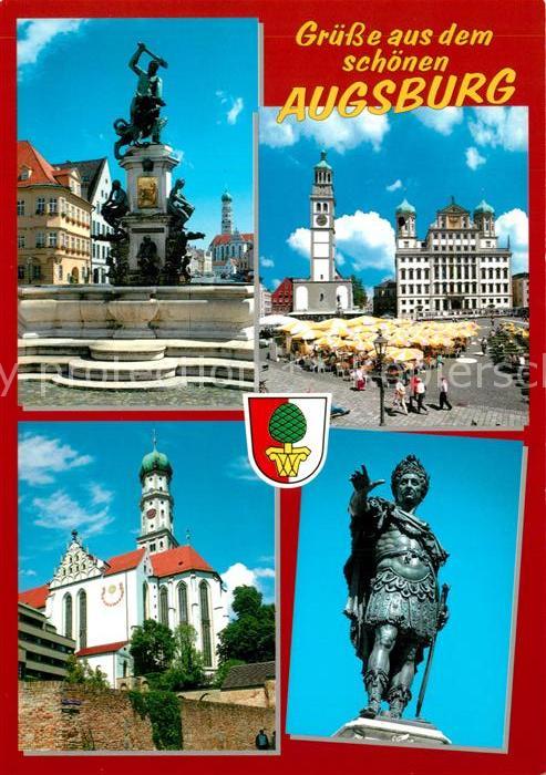 Augsburg Brunnen Markt Kirche Statue