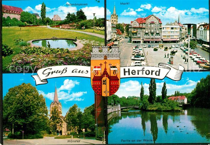 Herford Entenbrunnen Markt Muenster Partie an der Werre