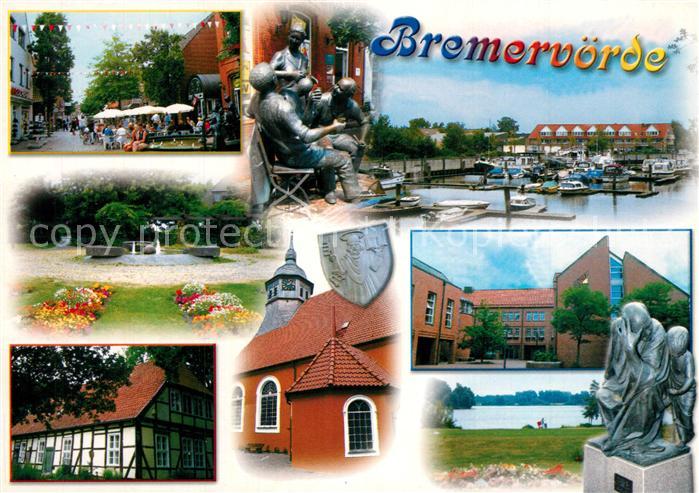 Bremervoerde Fussgaengerzone Plastiken Yachthafen Park Kirche