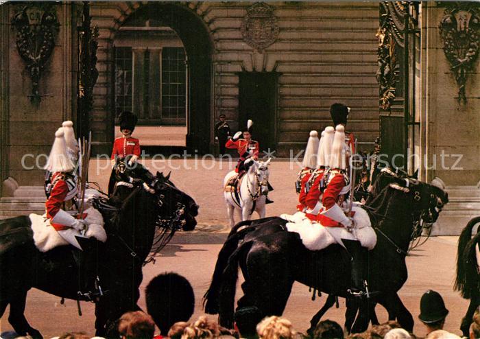 London Her Majesty the Queen acknowledges the salute of the Life Guards outside