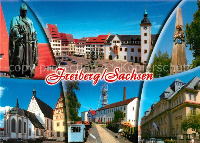 Freiberg Sachsen Denkmal Marktbrunnen Saeule Kirche