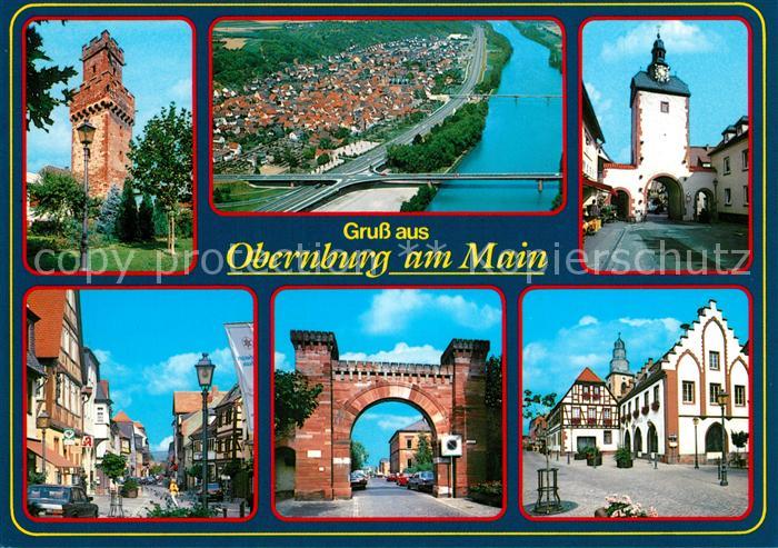 Obernburg Main Turm Fliegeraufnahme Stadttor Strassenpartien Torbogen Rathaus