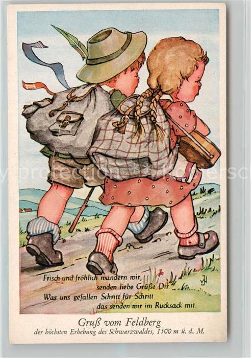 Feldberg Schwarzwald Wandernde Kinder Kuenstlerkarte