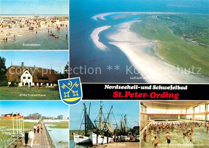 St Peter-Ording Strandpartie Altes Friesenhaus Seebruecke Fliegeraufnahme Meerwa
