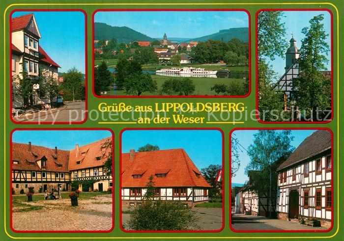 Lippoldsberg Weserpartie Kirchturm Schlosshof Fachwerkhaeuser