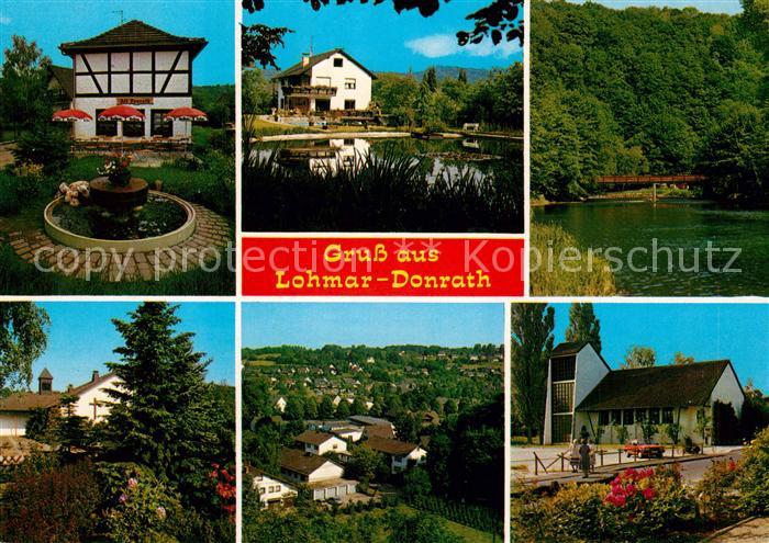 Donrath Brunnen Schwanenteich Panorama Kirche