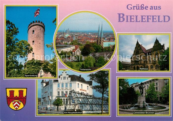 Bielefeld Sparrenburg Teilansicht Rathaus Hauptbahnhof Leineweber Brunnen