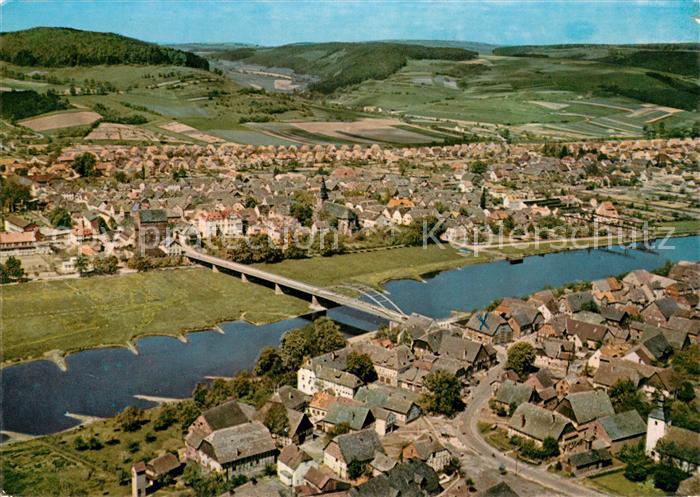 Lauenfoerde Weserbruecke Fliegeraufnahme