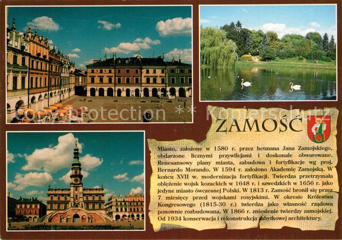 Zamosc Poland Kamienice w Rynku Wielkim Fragment Parku Miejskiego Ratusz