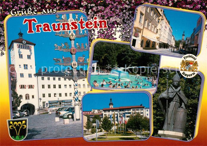 Traunstein Oberbayern Teilansichten Schwimmbad Denkmal