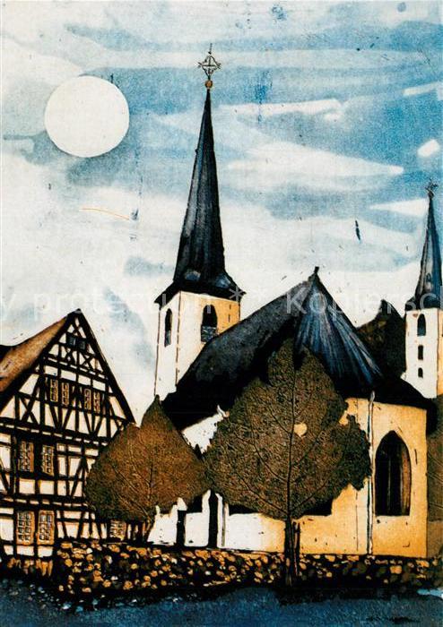 Stockstadt Rhein Ev Kirche Farbradierung