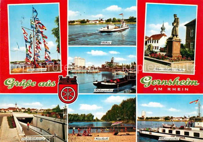 Gernsheim Schiffermast Faehre Hafenpartie Peter Schoeffer Platz Unterfuehrung Ki