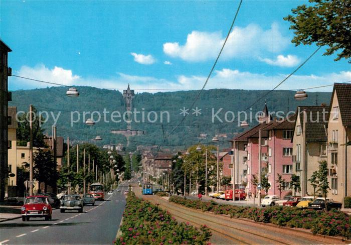 Kassel Wilhelmshoeher Allee mti Habichtswald und Herkules