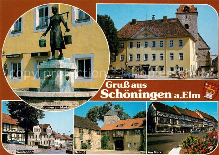 Schoeningen Brunnen am Marktplatz Rathaus Westendorf Schloss
