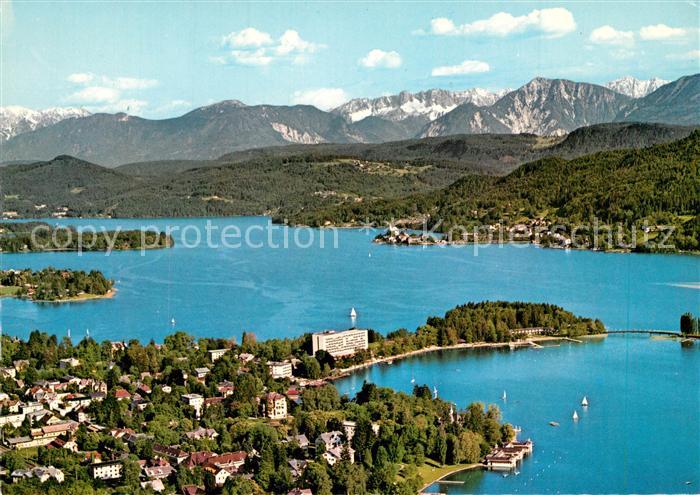 Poertschach Woerthersee Fliegeraufnahme Seepartie mit Karawanken