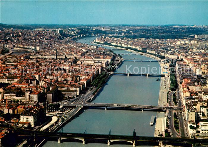 Lyon France Fliegeraufnahme Bruecken ueber die Rhone