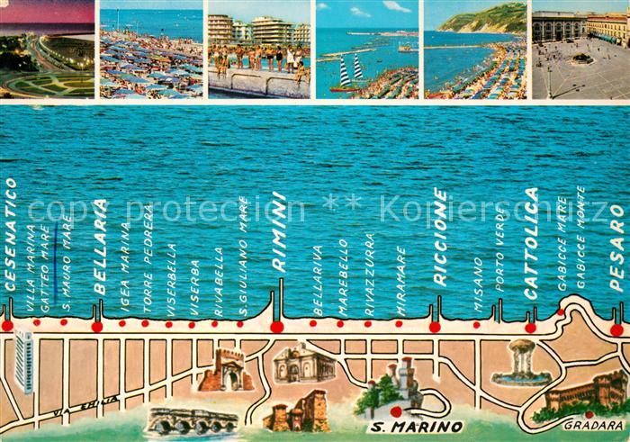 San Marino Riviera Adriatica Panoramakarte Straende