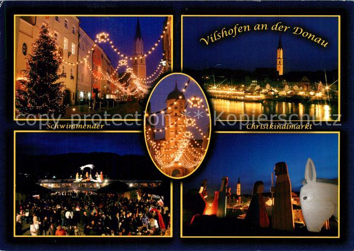 Vilshofen Donau Schwimmender Christkindlmarkt Nachtaufnahme