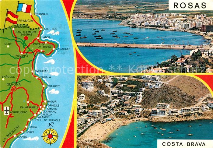 Rosas Costa Brava Cataluna Panoramakarte Fliegeraufnahme