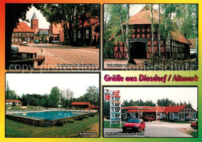 Diesdorf Altmark Marktplatz Klosterkirche Freilichtmuseum Erlebnisbad Tankstelle