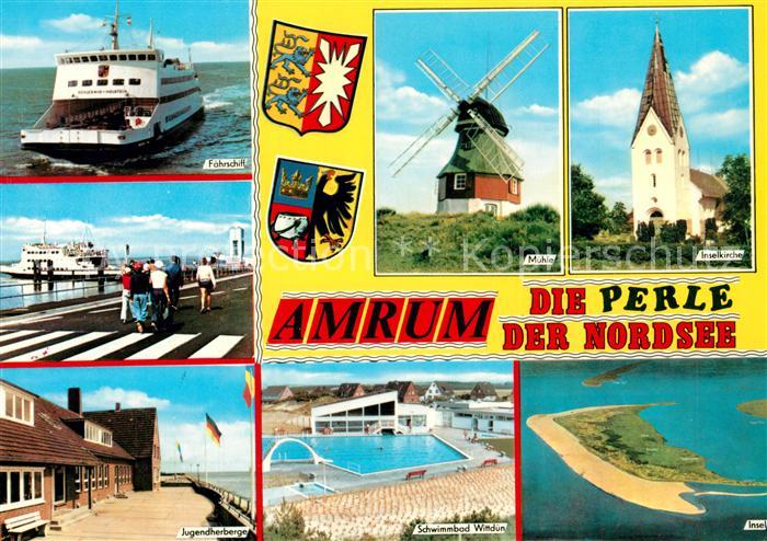 Amrum Faehrschiff Windmuehle Inselkirche Jugendherberge Freibad Wittduen Flieger