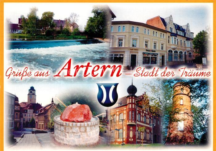 Artern Unstrut Partie am Wehr Gebaeude Innenstadt Strassenpartie Turm Stadt der
