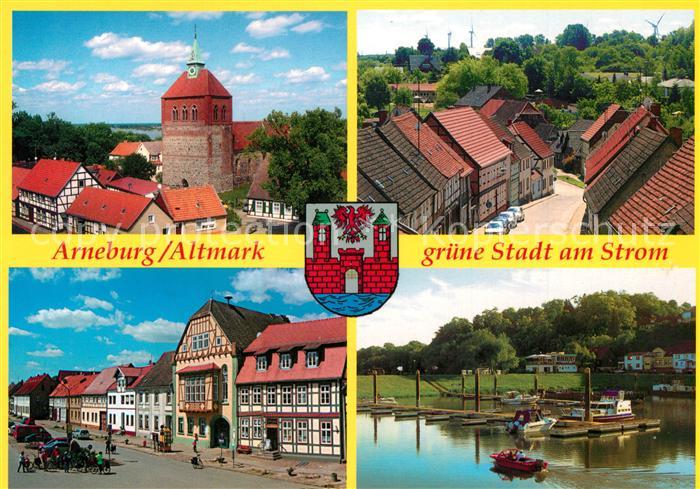 Arneburg Stadtansicht Tangermuender Strasse Rathaus Fachwerkhaus Sportboothafen