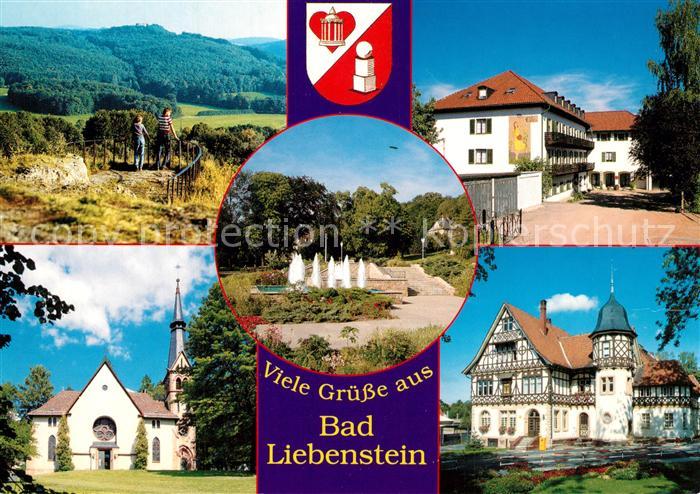 Bad Liebenstein Blick vom Morgentor Burgruine Kurpension Kirche Rosengarten Post