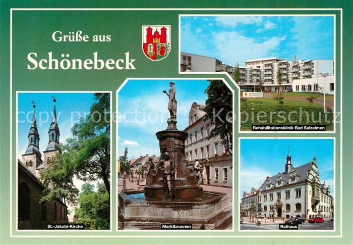 Schoenebeck Elbe St Jakobi Kirche Marktbrunnen Rathaus Rehaklinik Bad Salzelmen