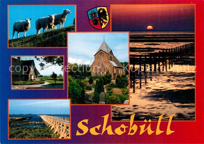 Schobuell Husum Schafe Friesenhaus Kirche Steg Sonnenuntergang am Meer