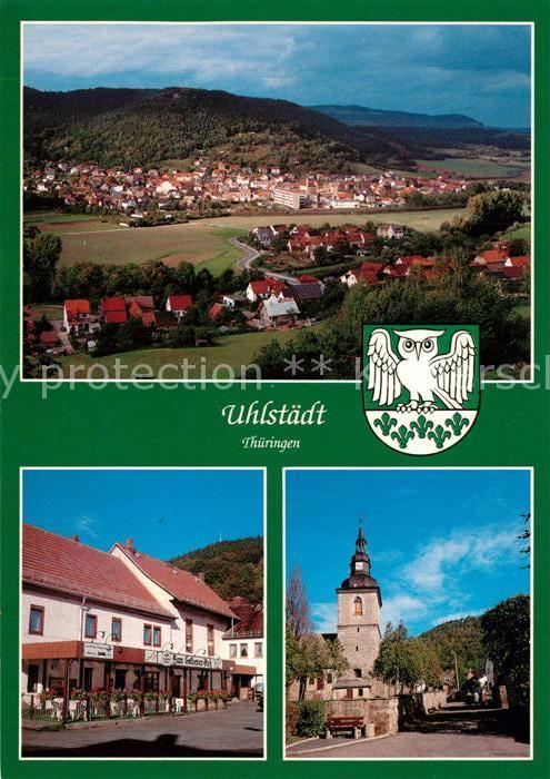 Uhlstaedt-Kirchhasel Restaurant Ortsmotiv mit Kirche Panorama Wappen