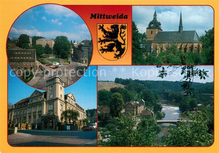 Mittweida Technikumplatz Stadtkirche Post Panorama Zschopautal Wappen
