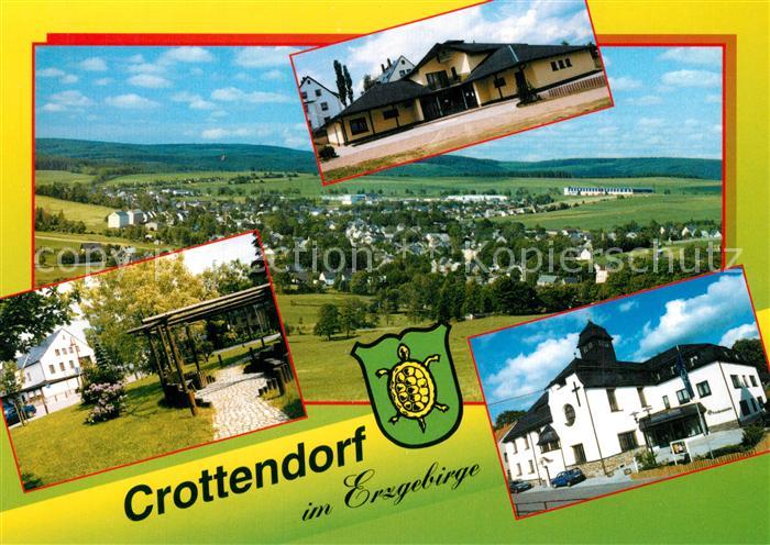 Crottendorf Erzgebirge Panorama Mehrzweckgebaeude Sportplatz Markt Kirche Wappen
