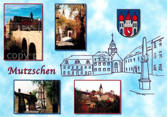 Mutzschen Bruecke Burg Altstadt Kirche Saeule Wappen