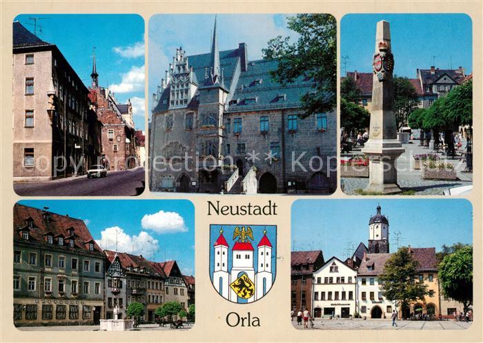 Neustadt Orla Ortsmotive Innenstadt Rathaus Postsaeule Wappen