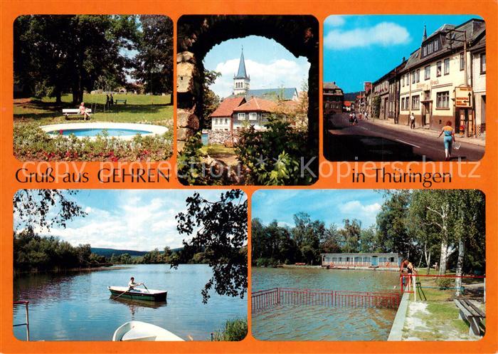 Gehren Thueringen Springbrunnen Parkanlagen Blick zur Kirche Innenstadt See Frei
