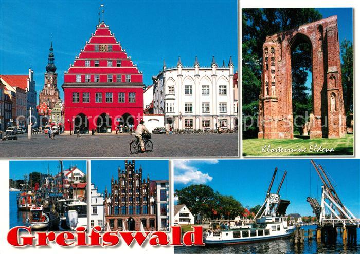 Greifswald Rathaus Dom St Nikolai Klosterrruine Eldena Hafen Giebelhaus Klappbru